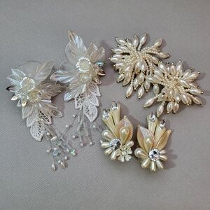 VTG Lot Of 3 1980s White Ivory FUN Statement Earrings Flower Pearl Wedding XL